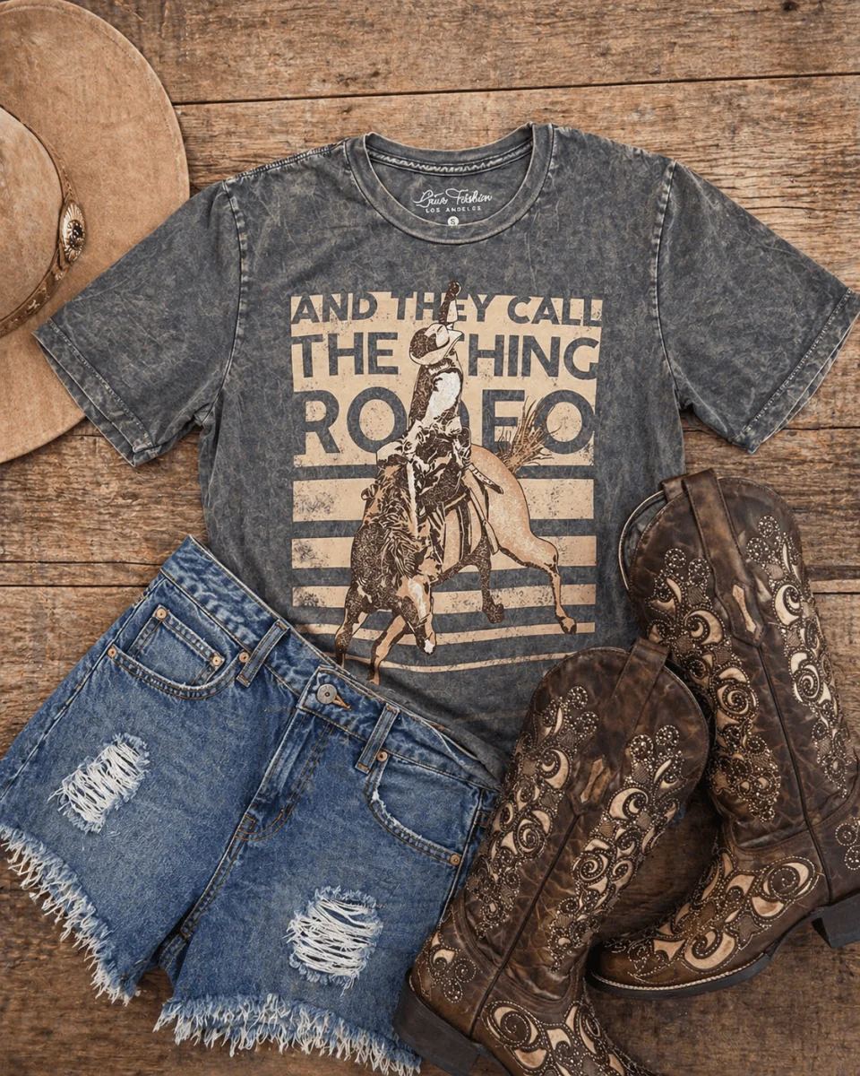 And They Call The Thing Rodeo Graphic Tee - Gray - Image 3