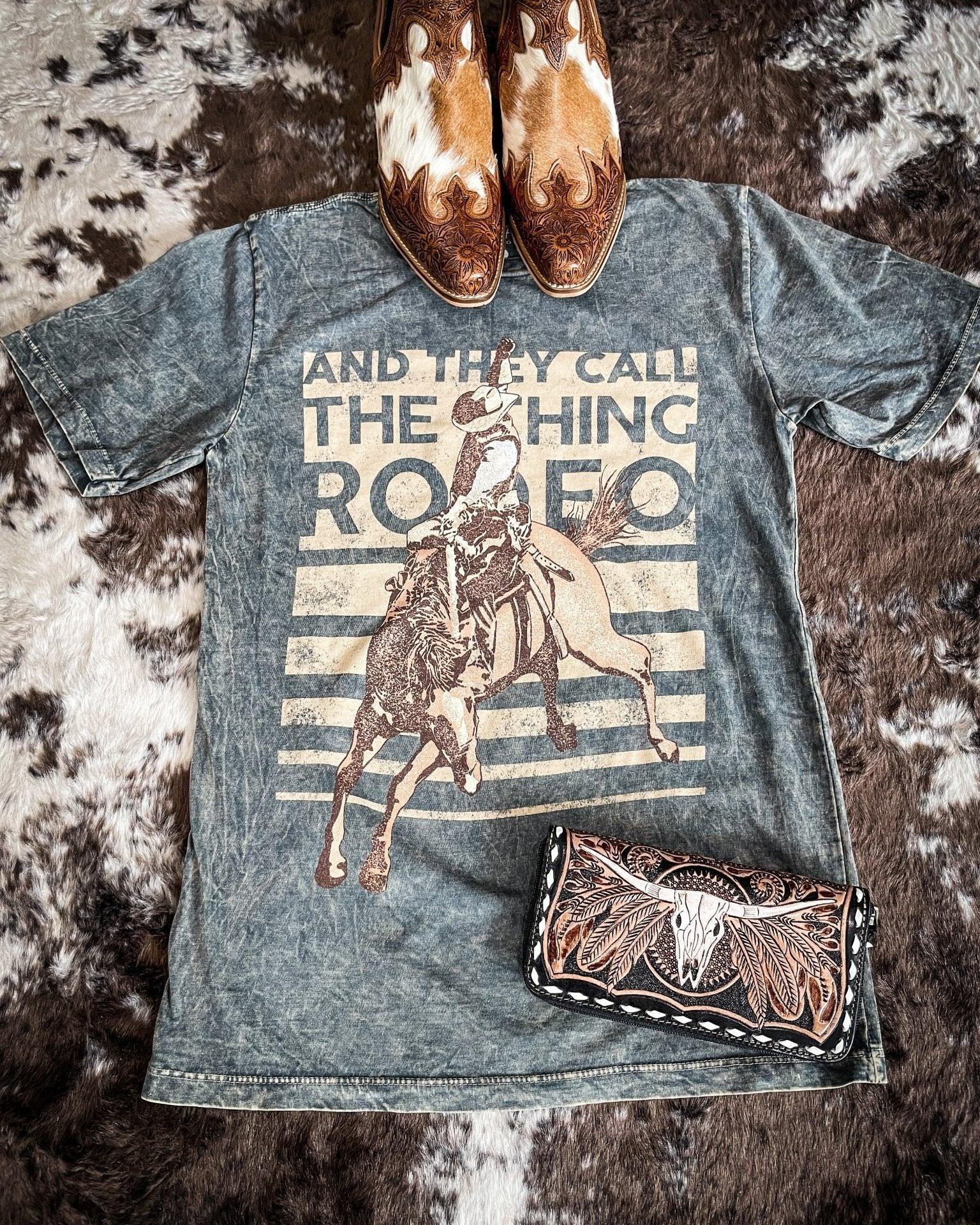 And They Call The Thing Rodeo Graphic Tee - Gray - Image 5