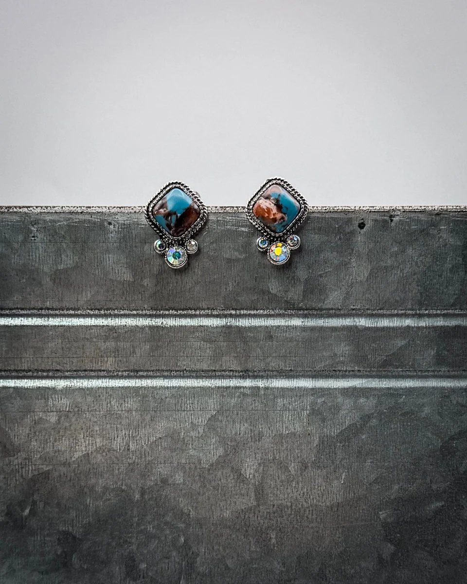 Callen Square Stone Stud Earrings - Image 2