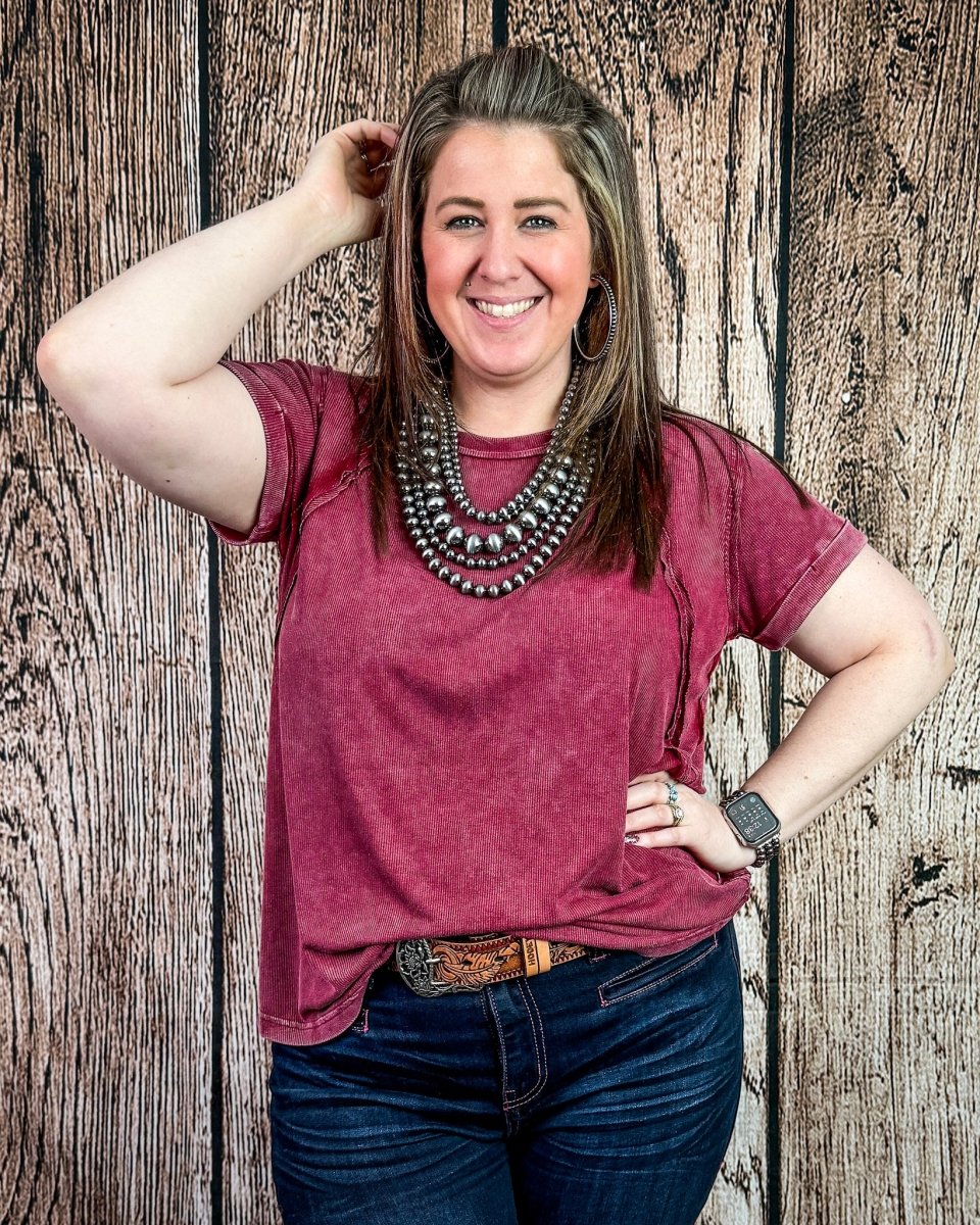Canyon Fade Washed Ribbed Top in Cabernet - Image 2