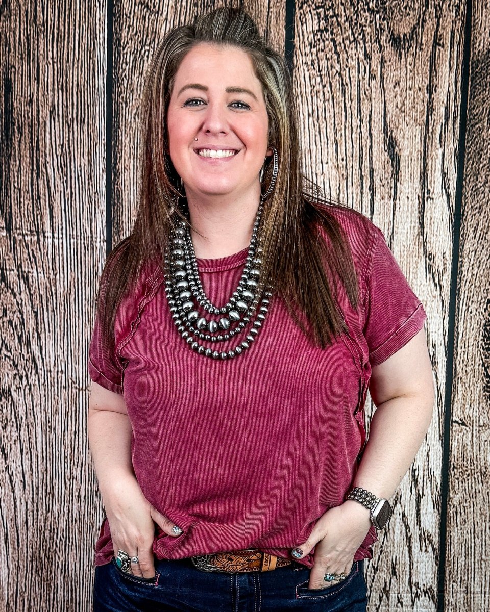 Canyon Fade Washed Ribbed Top in Cabernet - Image 4