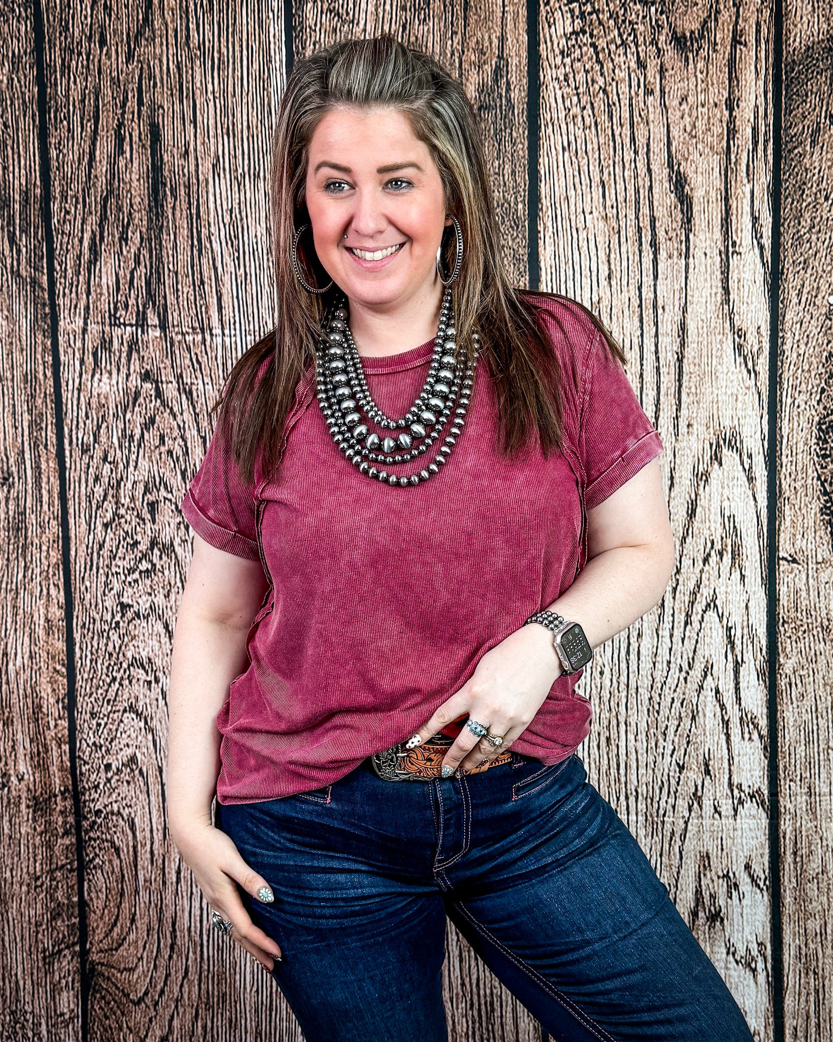 Canyon Fade Washed Ribbed Top in Cabernet - Image 5