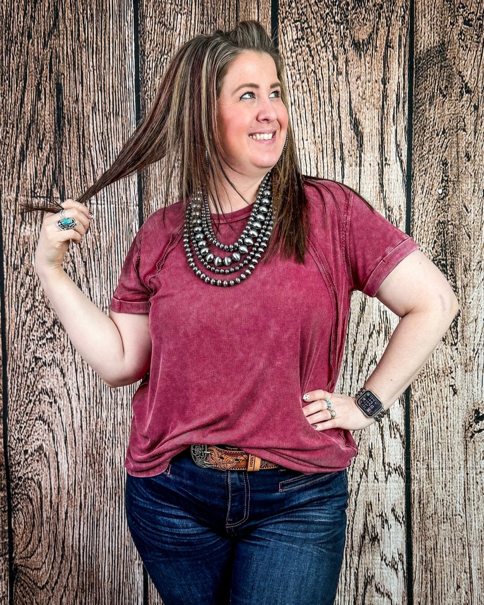 Canyon Fade Washed Ribbed Top in Cabernet - Image 6