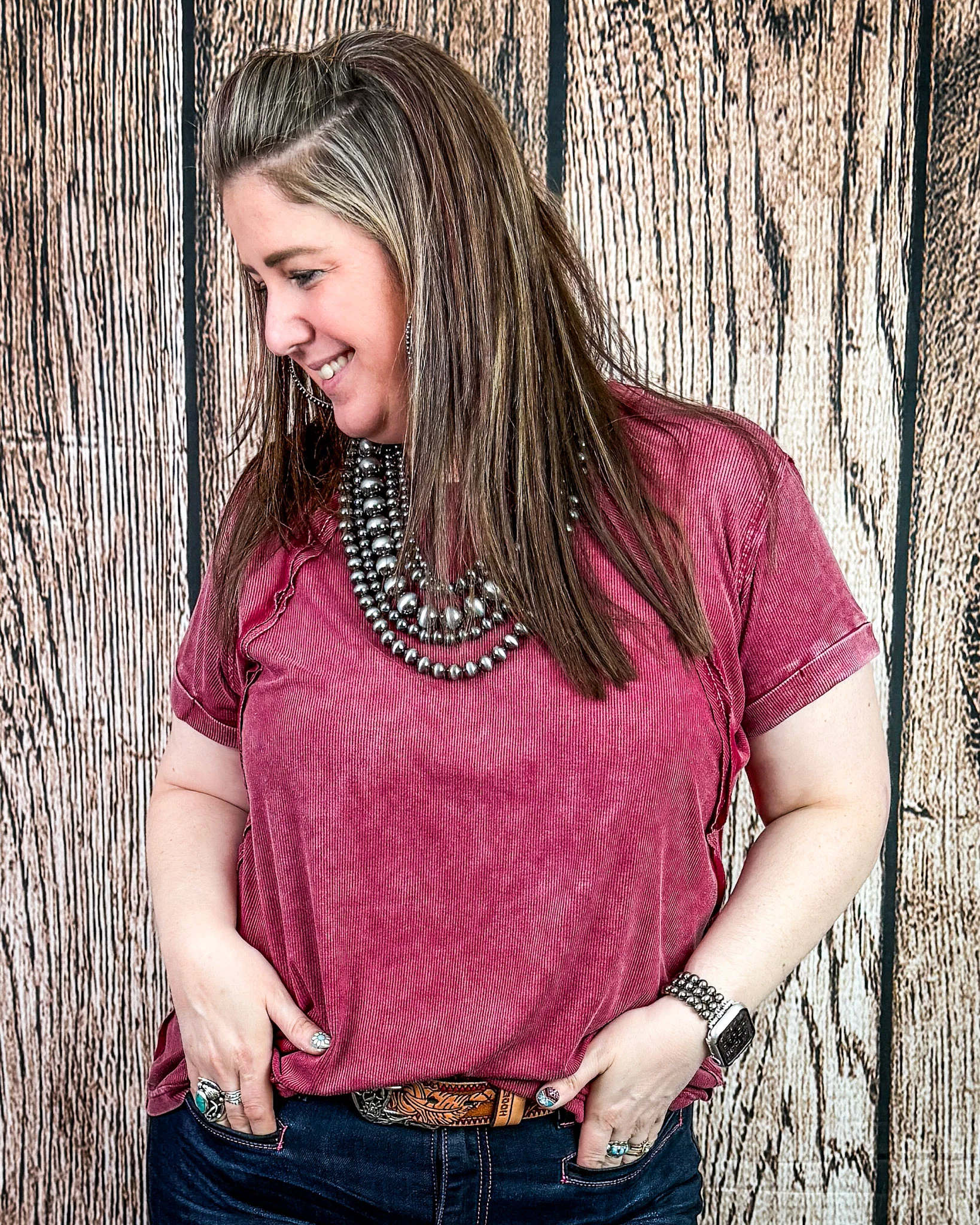 Canyon Fade Washed Ribbed Top in Cabernet - Image 7