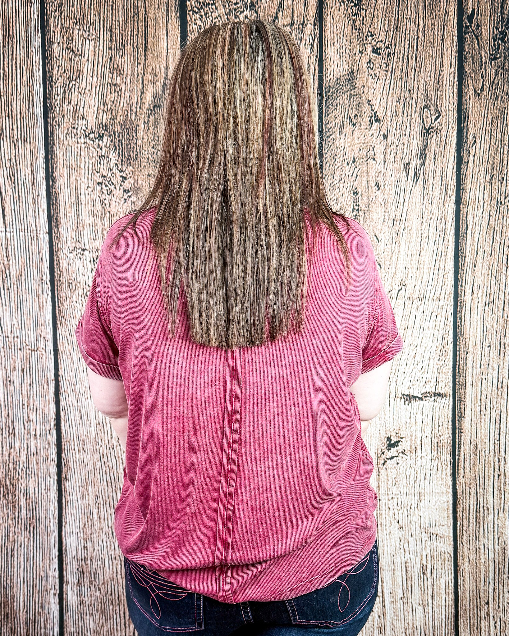 Canyon Fade Washed Ribbed Top in Cabernet - Image 8