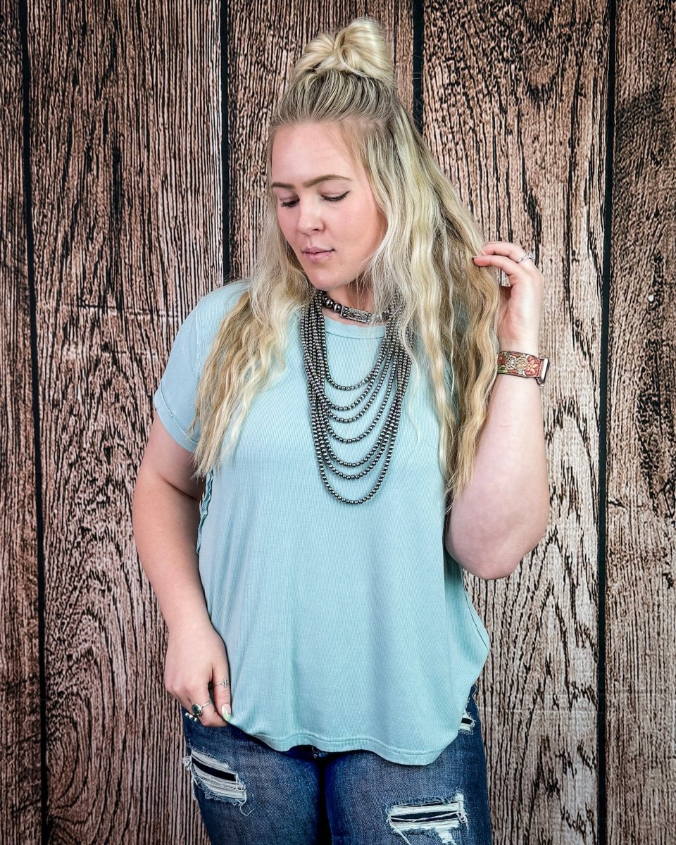 Canyon Fade Washed Ribbed Top in Dusty Aqua - Image 4