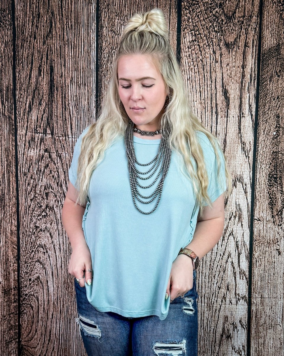 Canyon Fade Washed Ribbed Top in Dusty Aqua - Image 5