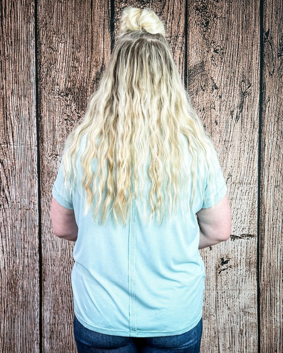 Canyon Fade Washed Ribbed Top in Dusty Aqua - Image 6