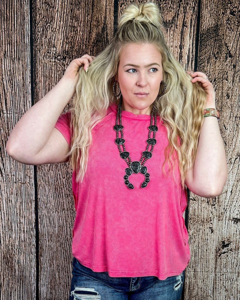Canyon Fade Washed Ribbed Top in Fuchsia