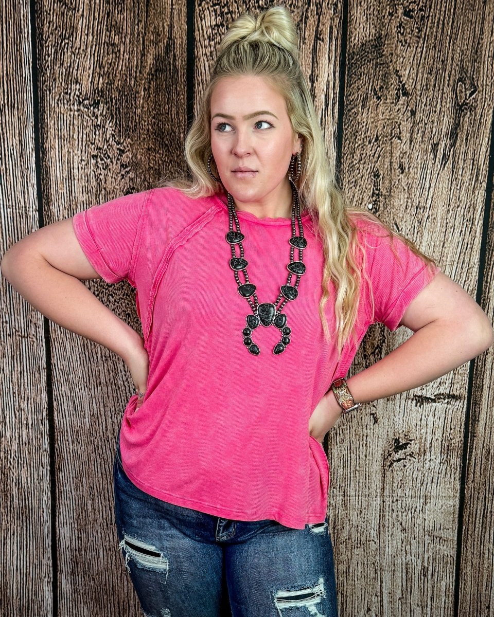 Canyon Fade Washed Ribbed Top in Fuchsia - Image 2