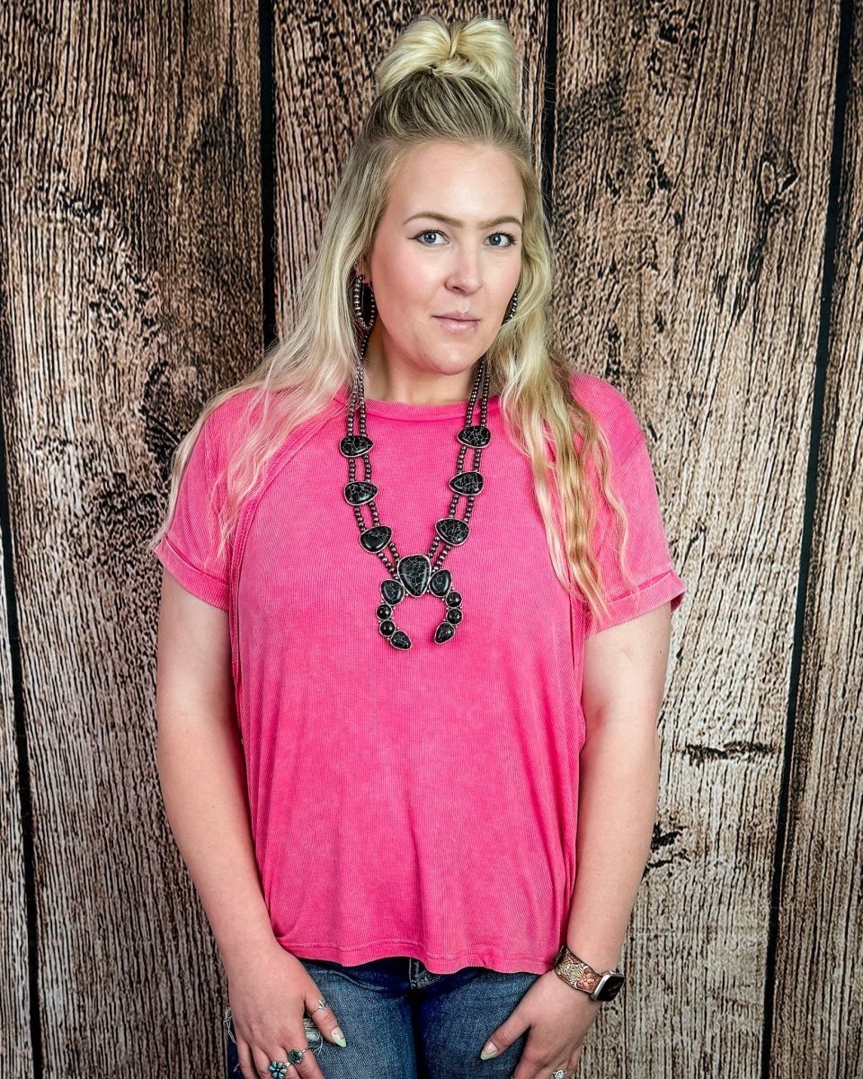 Canyon Fade Washed Ribbed Top in Fuchsia - Image 3