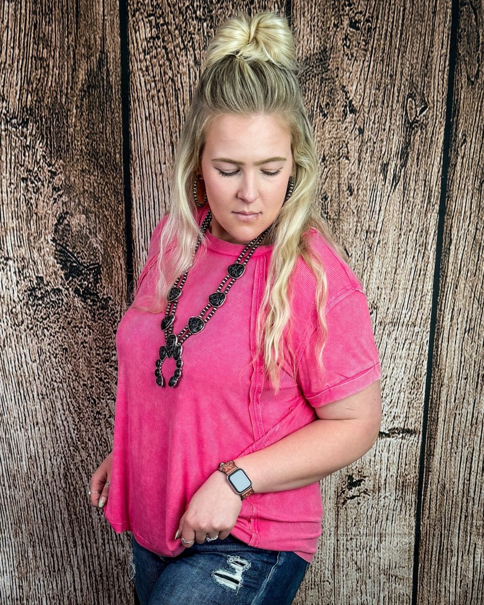 Canyon Fade Washed Ribbed Top in Fuchsia - Image 4