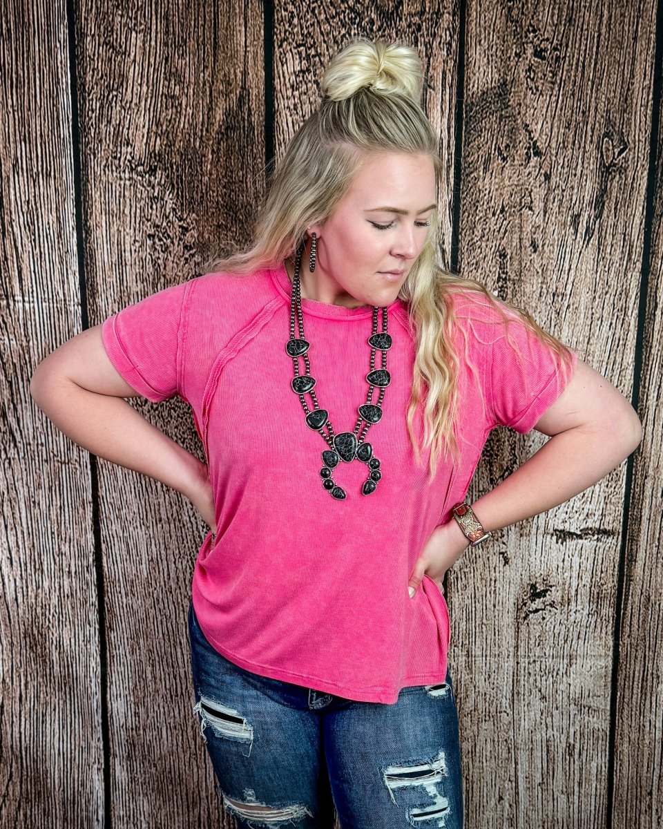 Canyon Fade Washed Ribbed Top in Fuchsia - Image 5