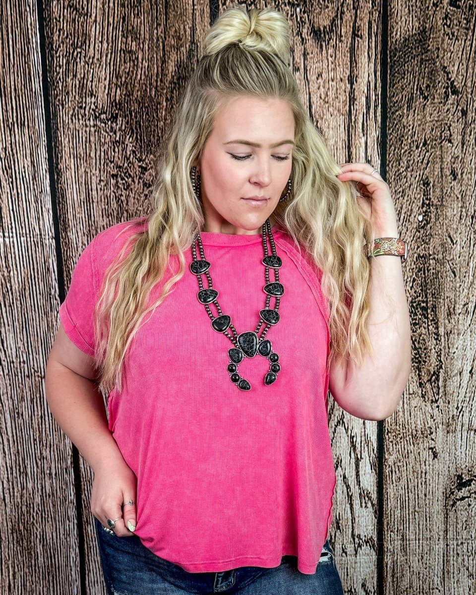 Canyon Fade Washed Ribbed Top in Fuchsia - Image 6