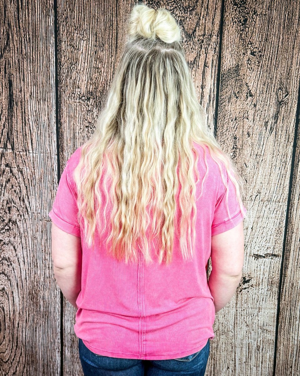 Canyon Fade Washed Ribbed Top in Fuchsia - Image 7