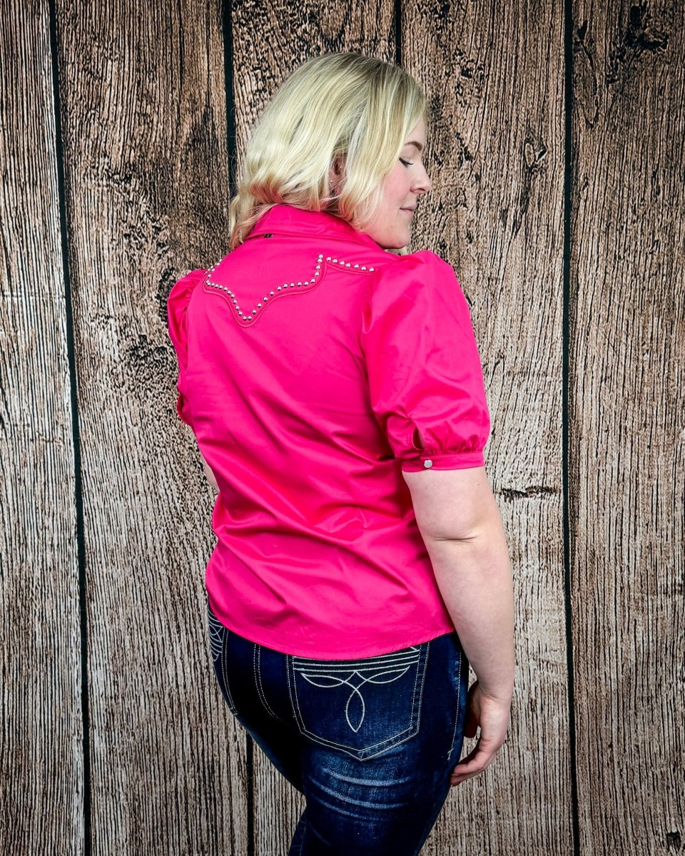 Celeste Puff Sleeve Studded Pearl Snap Shirt in Pink by Lucky and Blessed - Image 7