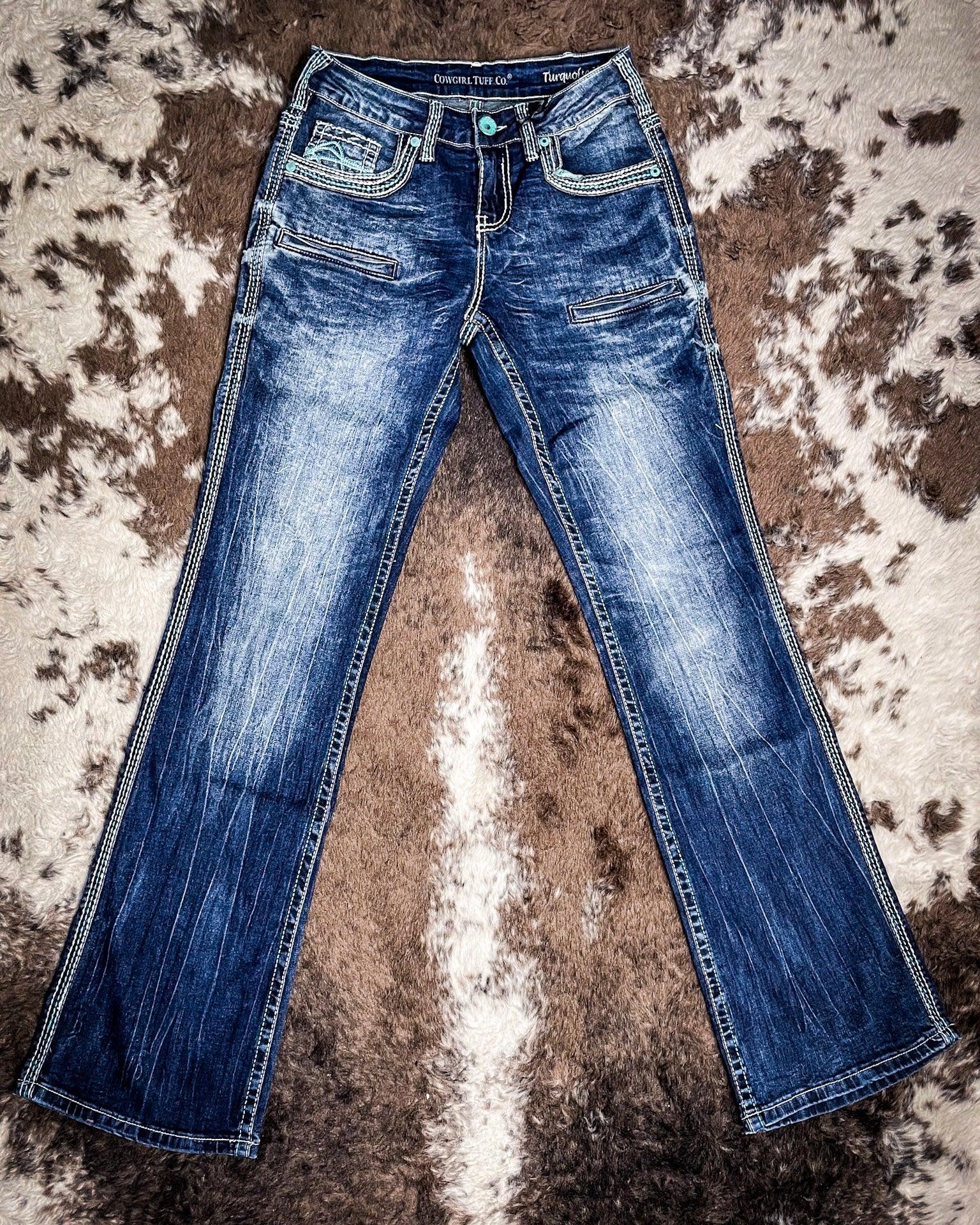 Cowgirl Tuff Turquoise Hurricane Bootcut Jeans - Image 4