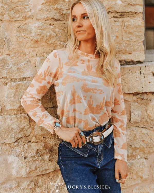 Desert Burnout Mesh Top - Ivory/Beige - Image 5