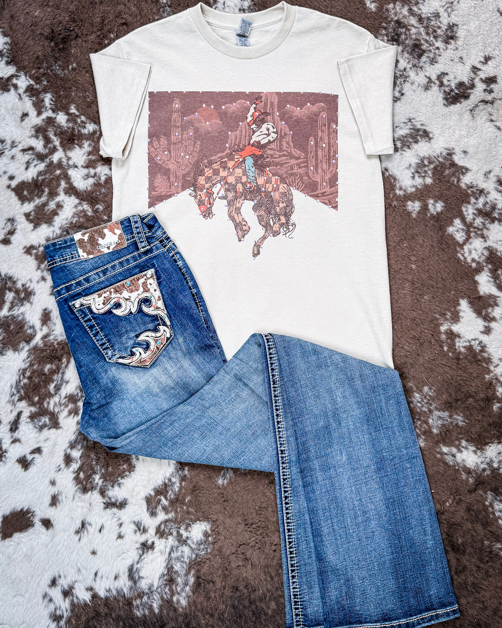 Desert Current Rhinestone Rodeo Tee in Tan - Image 3