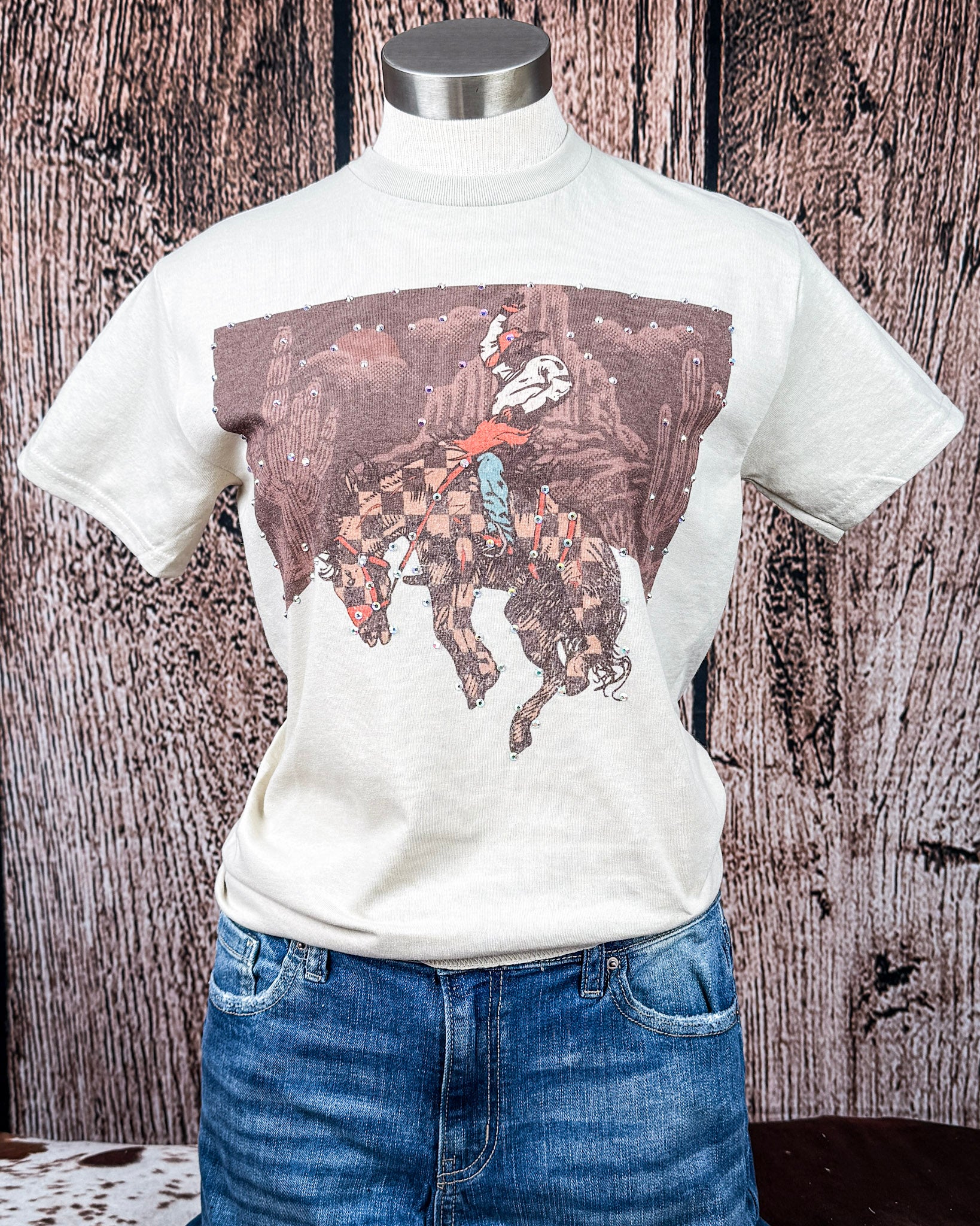 Desert Current Rhinestone Rodeo Tee in Tan - Image 4