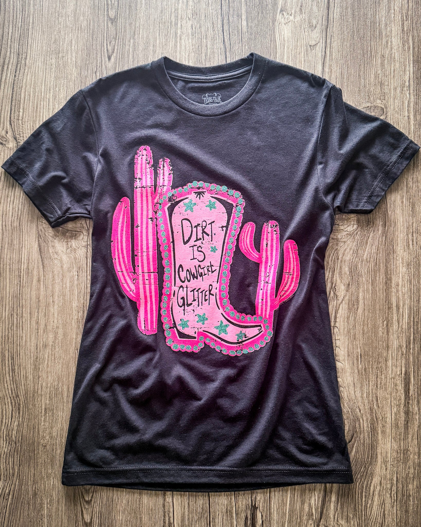 Dirt is Cowgirl Glitter Tee in Black - Image 4