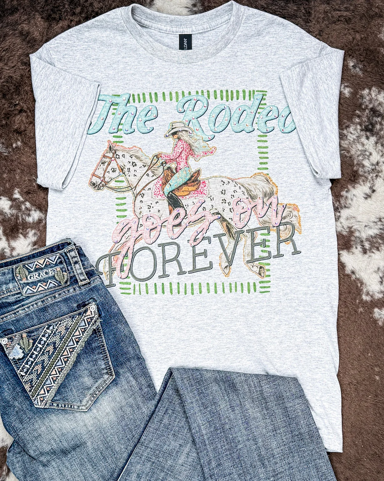 Dustlight Rhinestone Rodeo Tee in Gray - Image 4