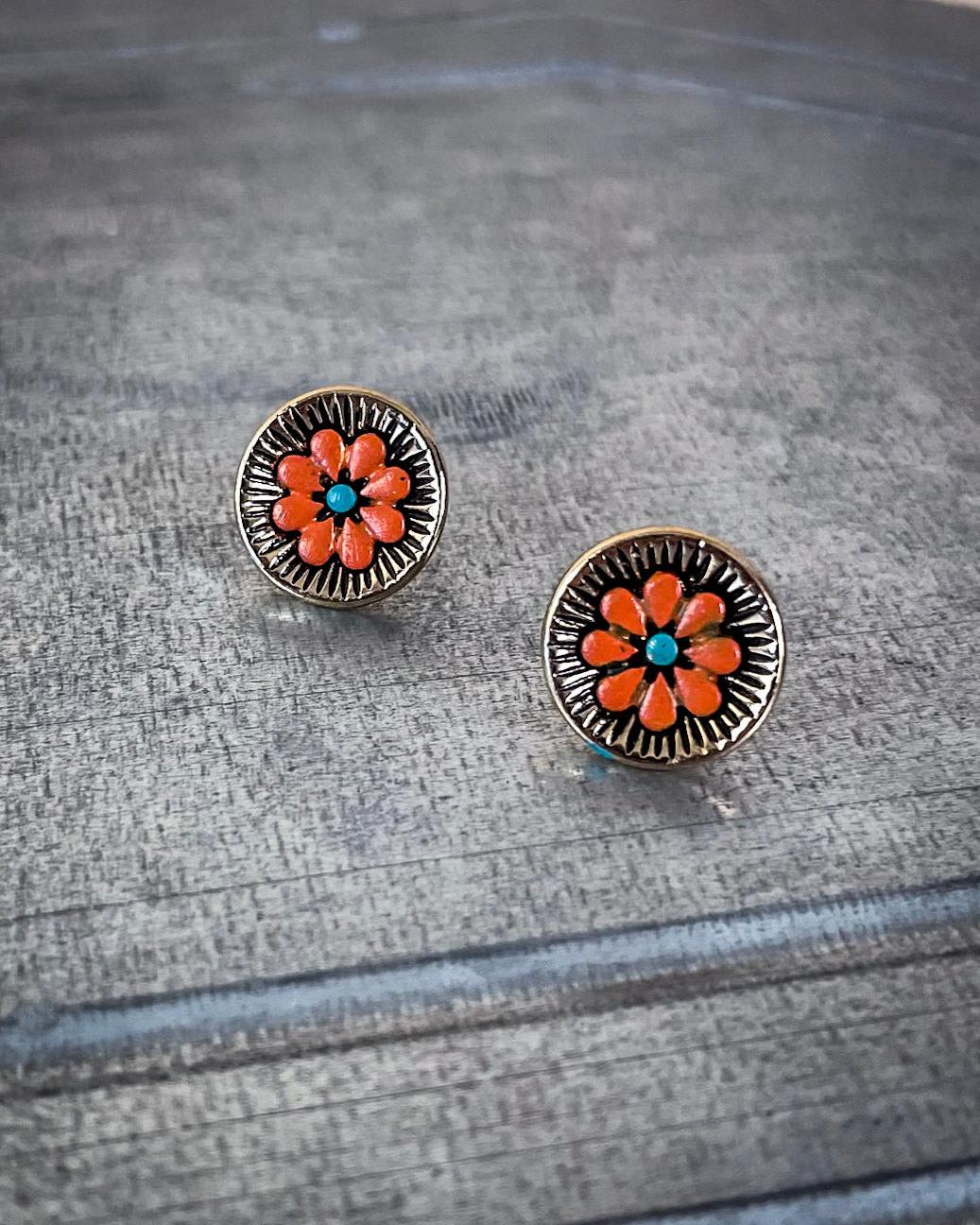 Flourish Flower Stud Fashion Earrings - Copper - Image 2