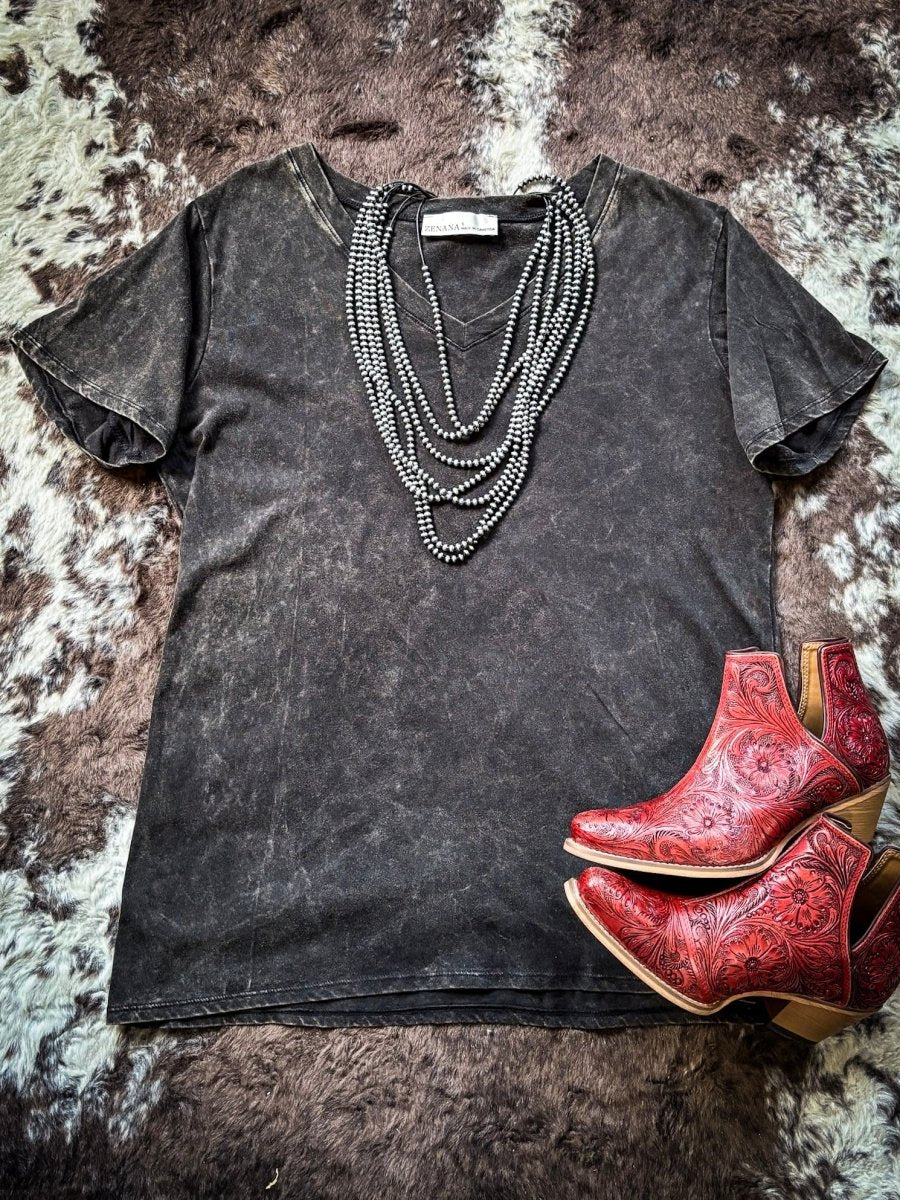 Frisco Acid Wash V-Neck Tee in Ash Black - Image 11