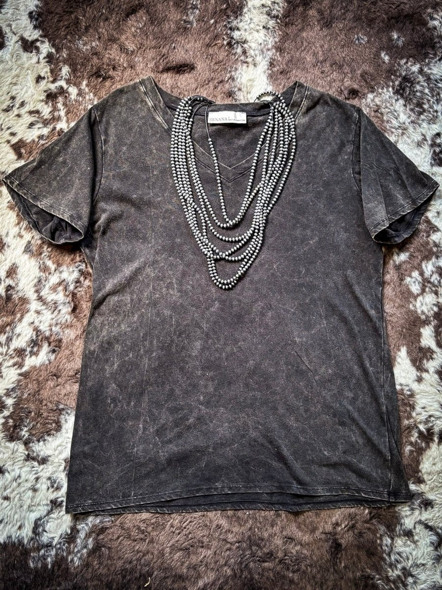 Frisco Acid Wash V-Neck Tee in Ash Black - Image 12