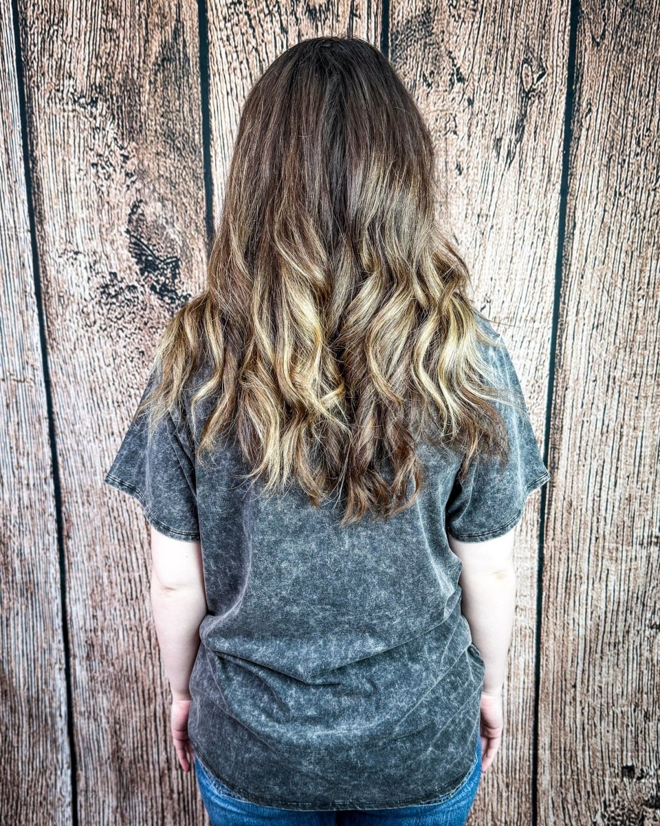 Frisco Acid Wash V-Neck Tee in Ash Black - Image 3