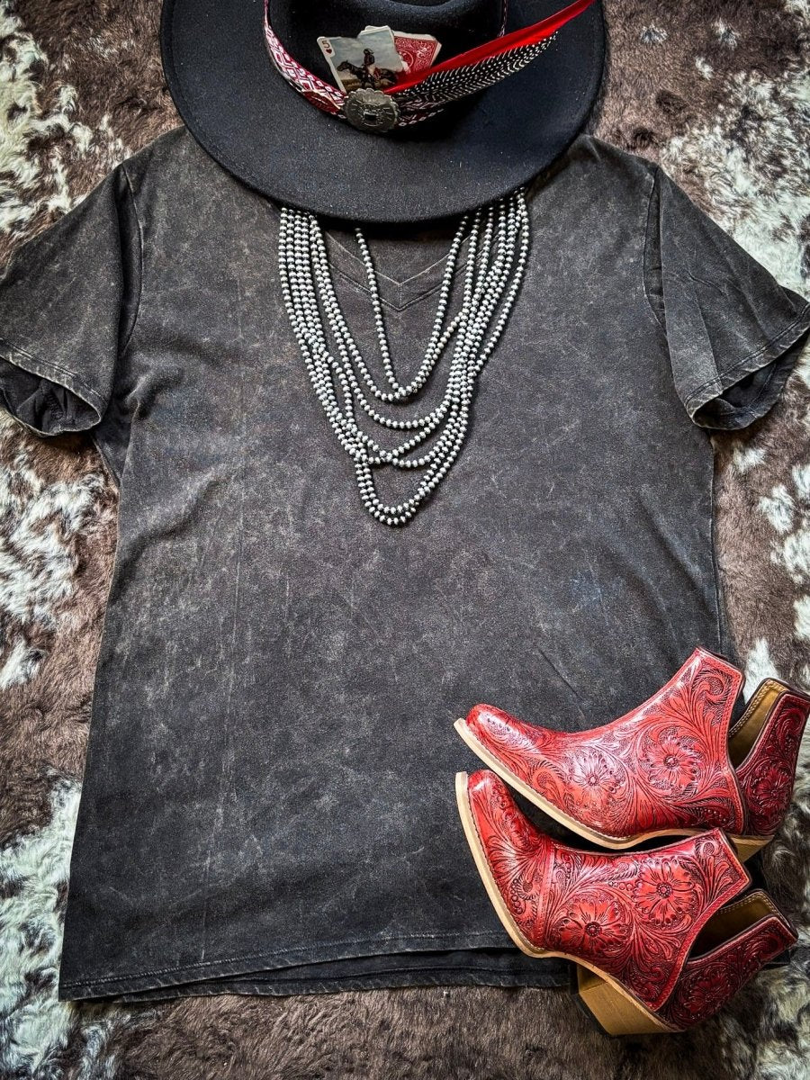 Frisco Acid Wash V-Neck Tee in Ash Black - Image 9