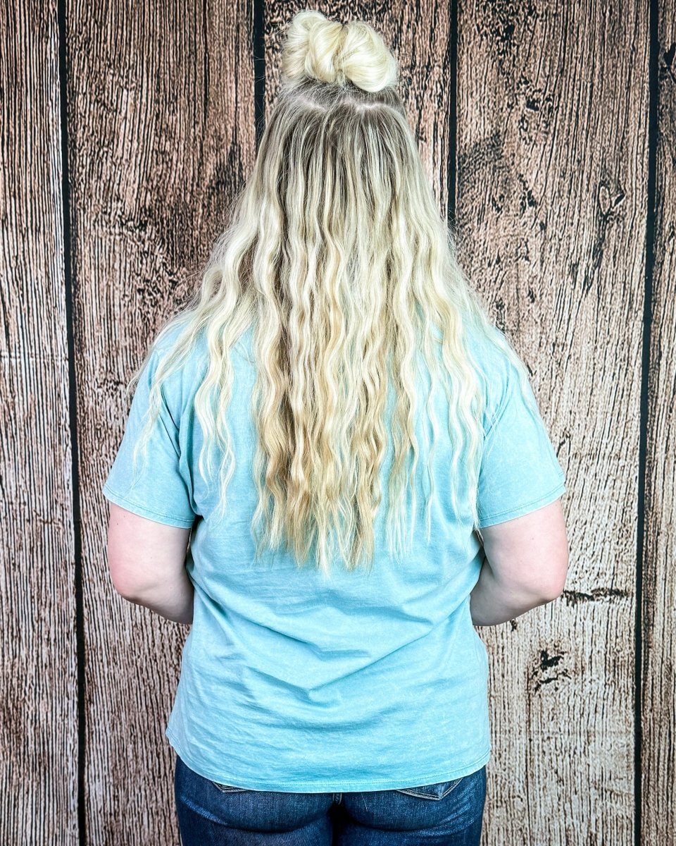 Frisco Acid Wash V-Neck Tee in Dusty Teal - Image 5