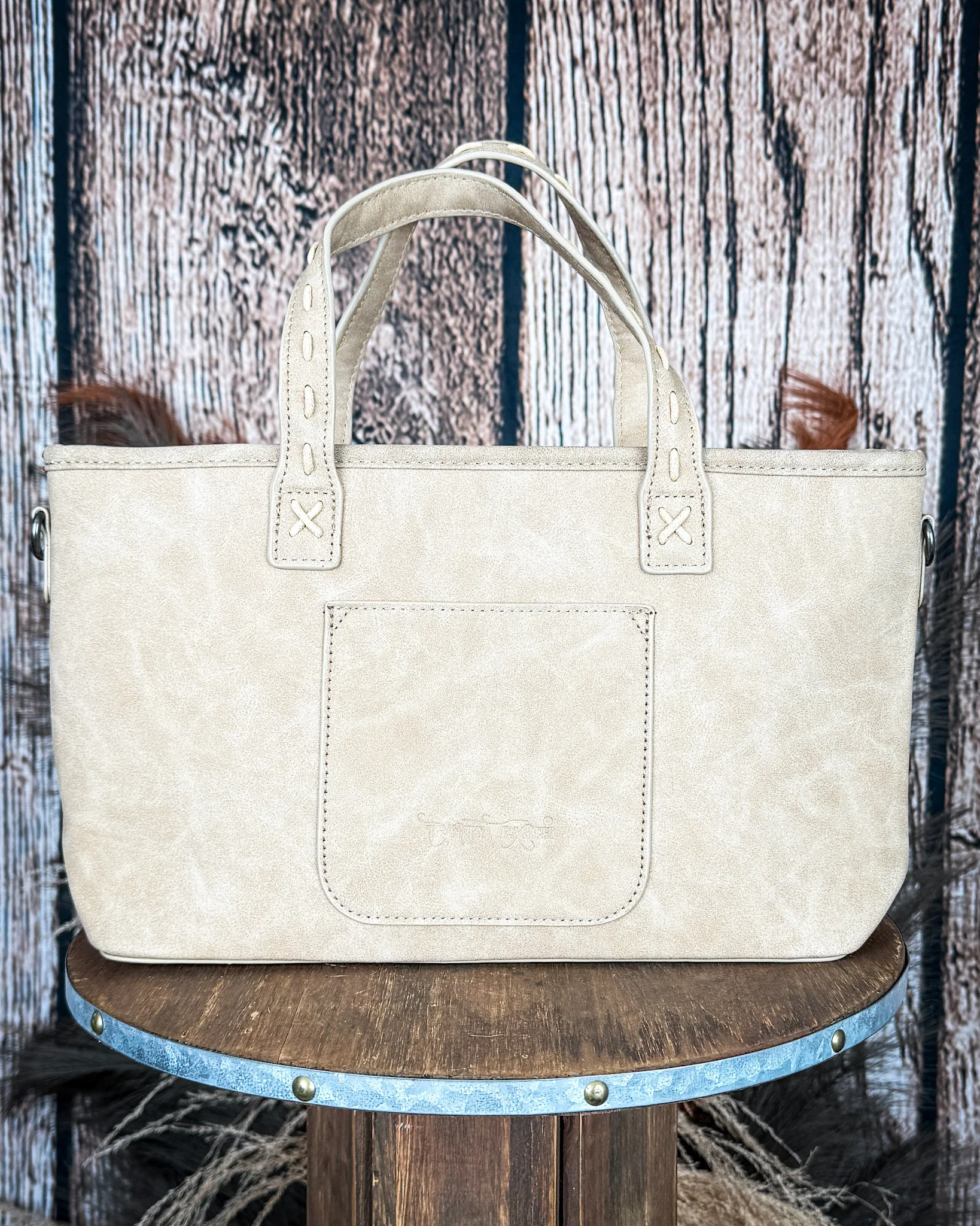 Frontier Buckle Hide Tote in Tan by Trinity Ranch - Image 5