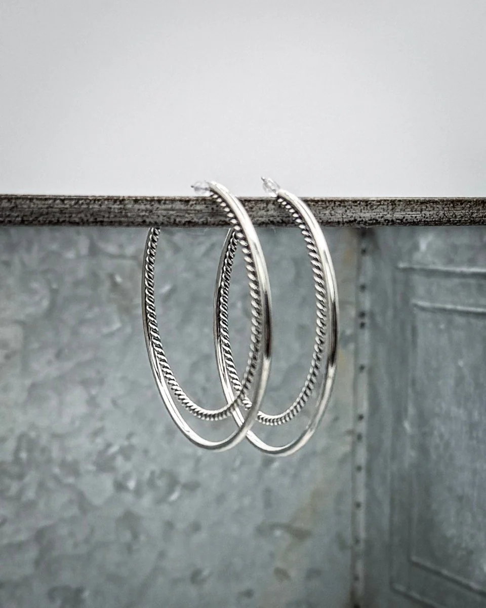 Frostline 18K White Gold Plated Double Hoop Earrings - Image 6