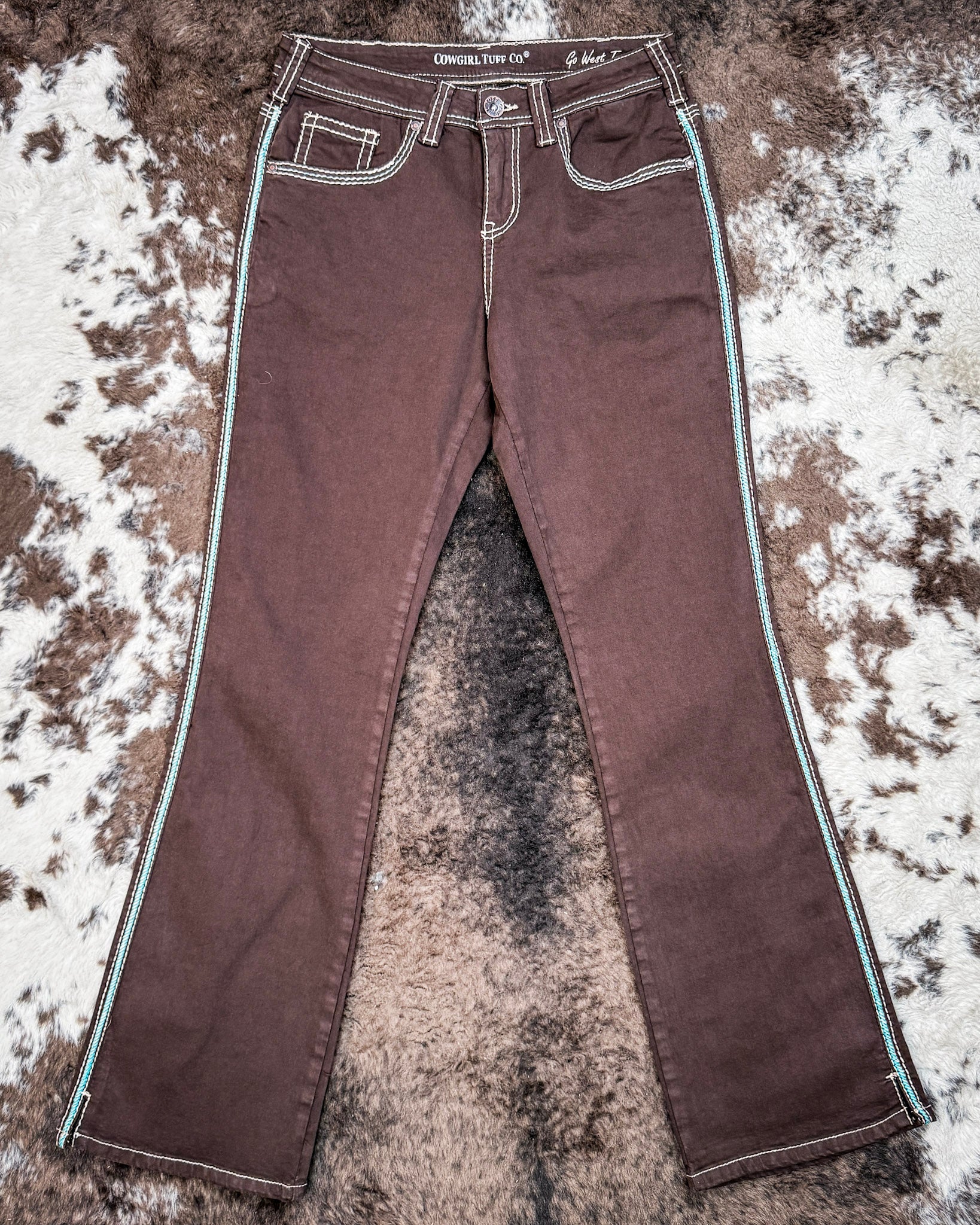 Go West Turquoise Bootcut Jeans by Cowgirl Tuff - Image 4