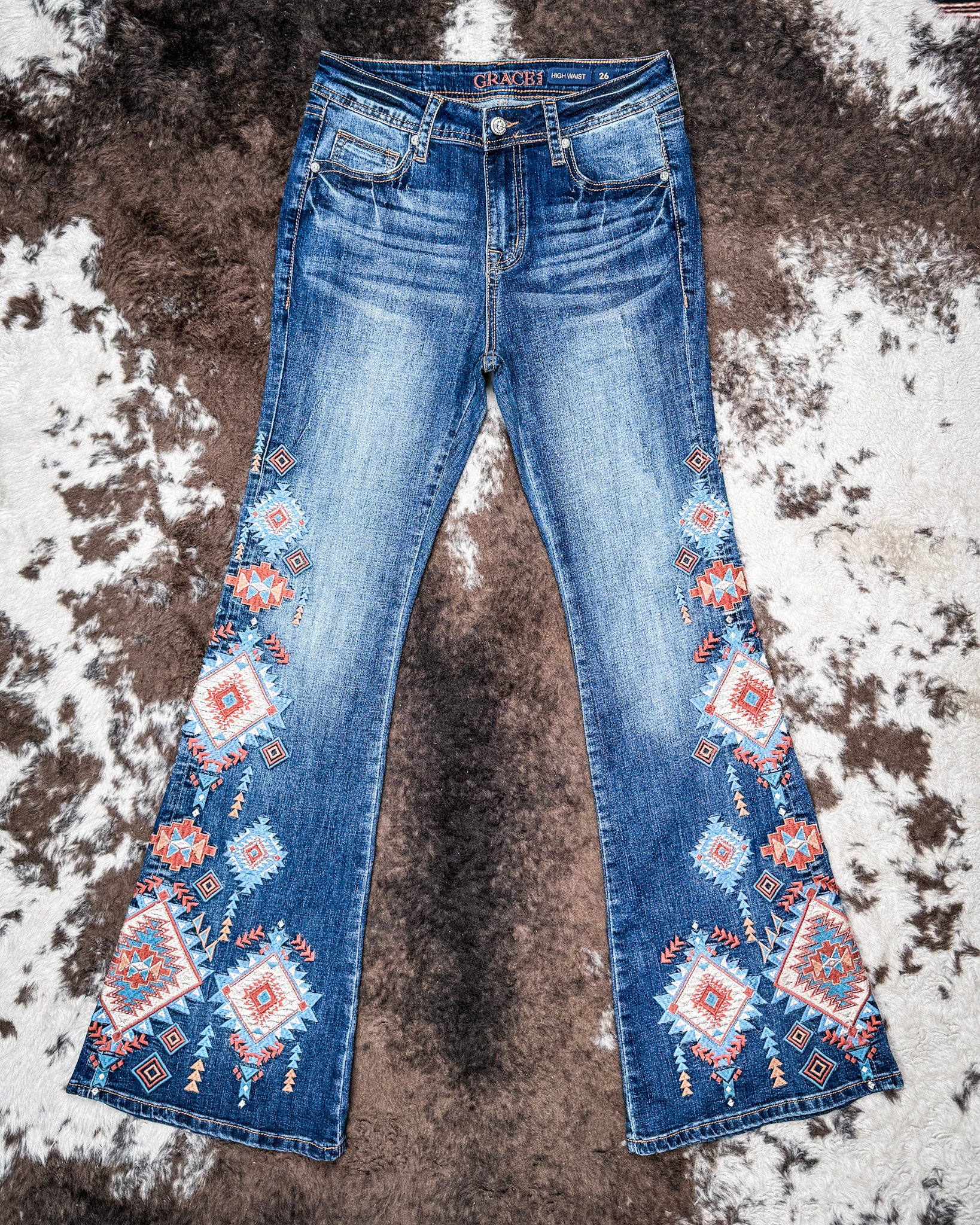 Sierra Mosaic Women's Easy Fit Flare Jeans by Grace in LA - Image 3