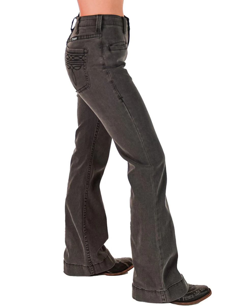 Gray Bootstitch High-Waisted Trouser Jeans by Cowgirl Tuff - Image 10