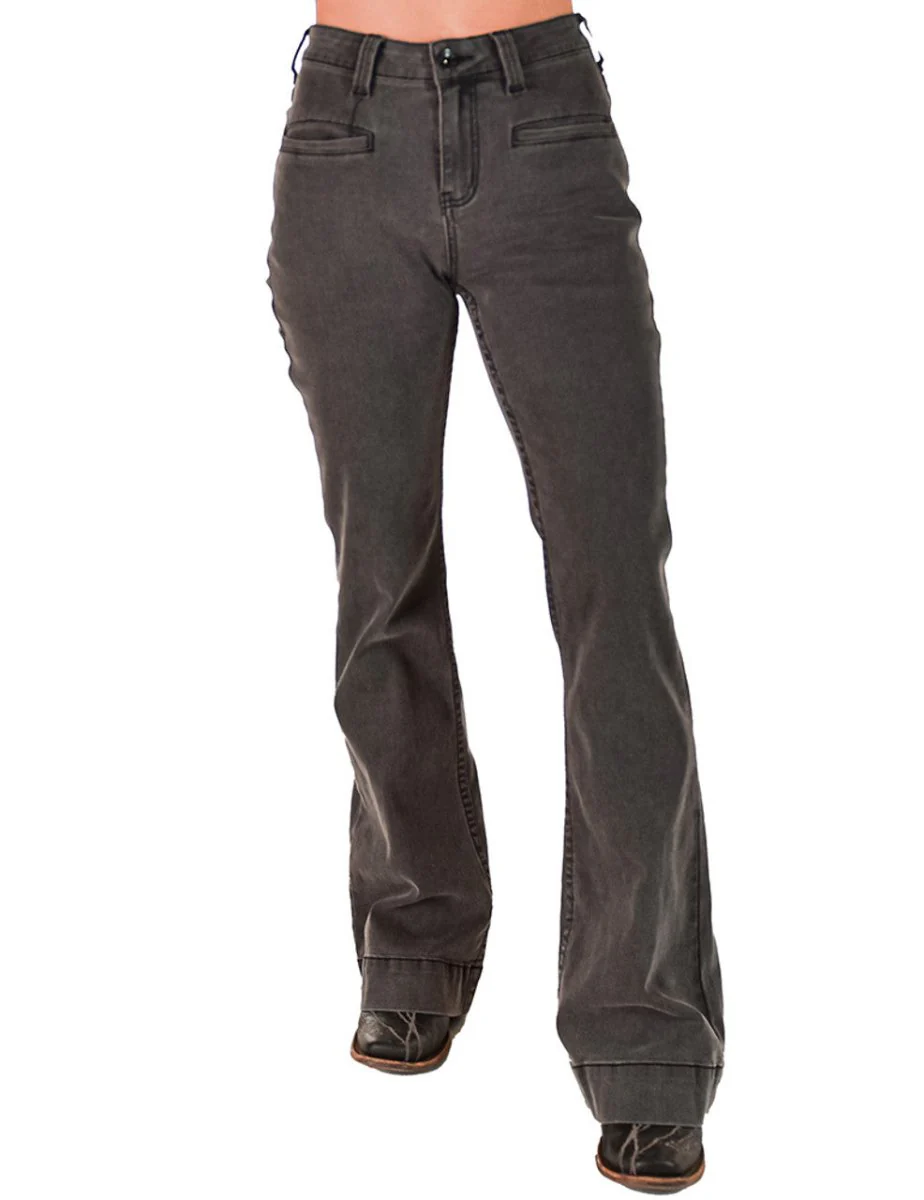 Gray Bootstitch High-Waisted Trouser Jeans by Cowgirl Tuff - Image 11