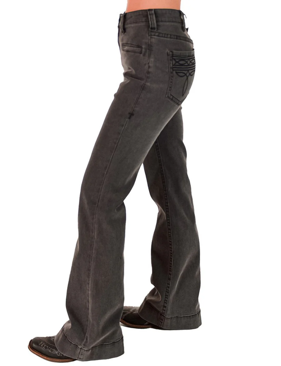 Gray Bootstitch High-Waisted Trouser Jeans by Cowgirl Tuff - Image 13