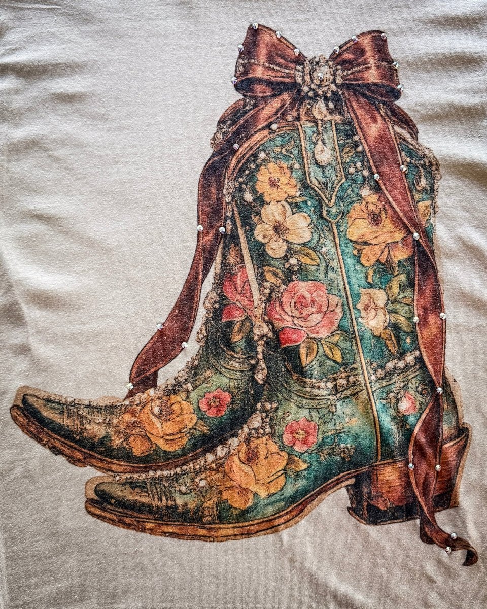 Heirloom Bloom Rhinestone Boot Tee in Tan - Image 5