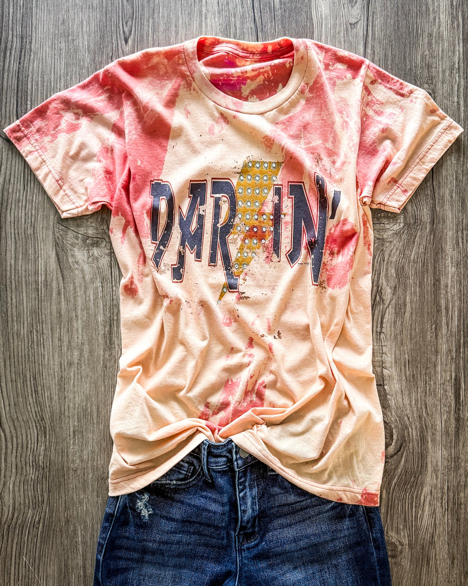 Hellbent Darlin Rhinestone Bleached Tee in Red - Image 2