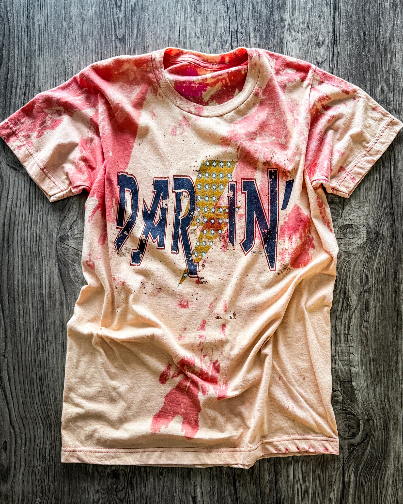 Hellbent Darlin Rhinestone Bleached Tee in Red - Image 4