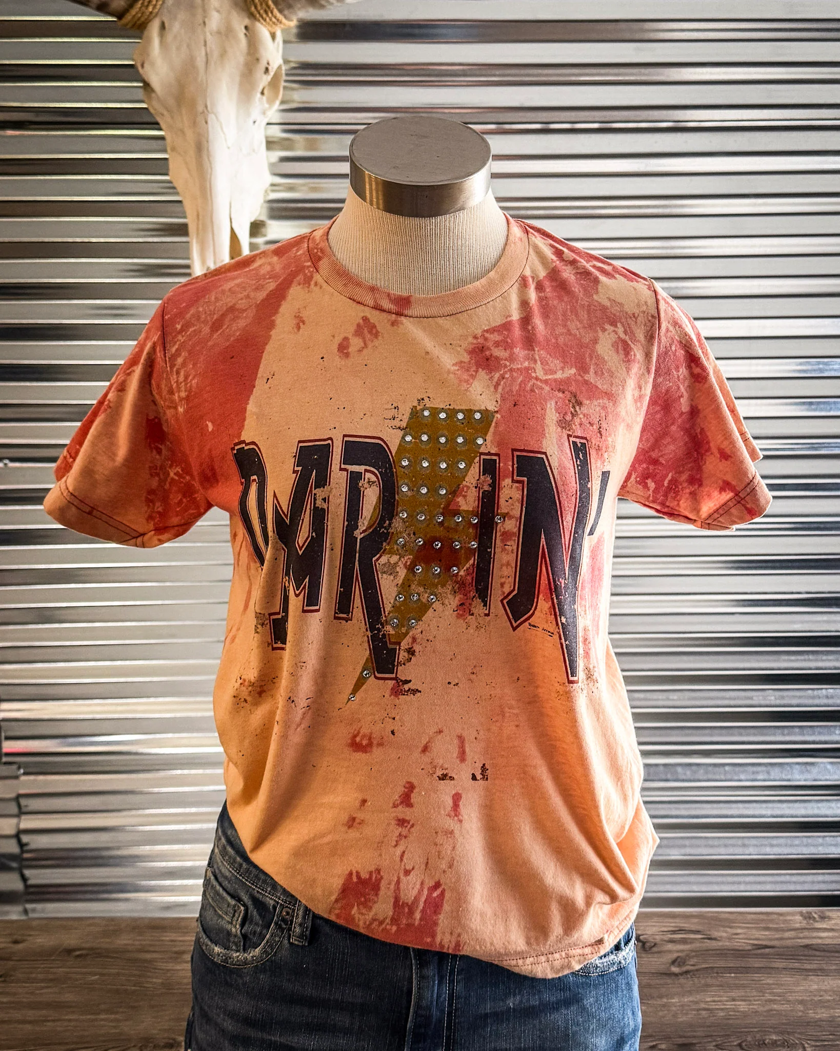 Hellbent Darlin Rhinestone Bleached Tee in Red - Image 5