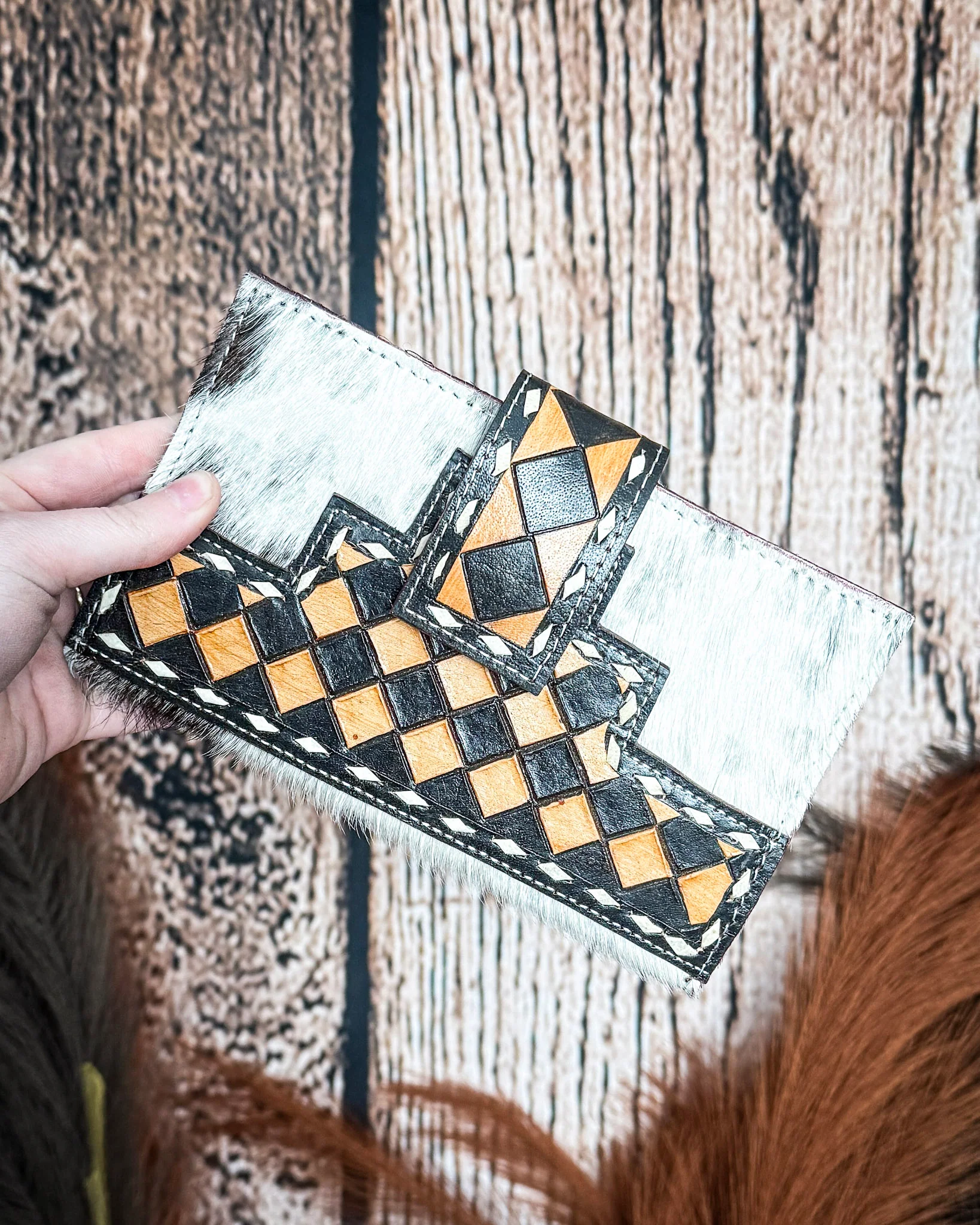 High Plains Checkered Leather and Hide Wallet in Black by Countryside Co. - Image 2