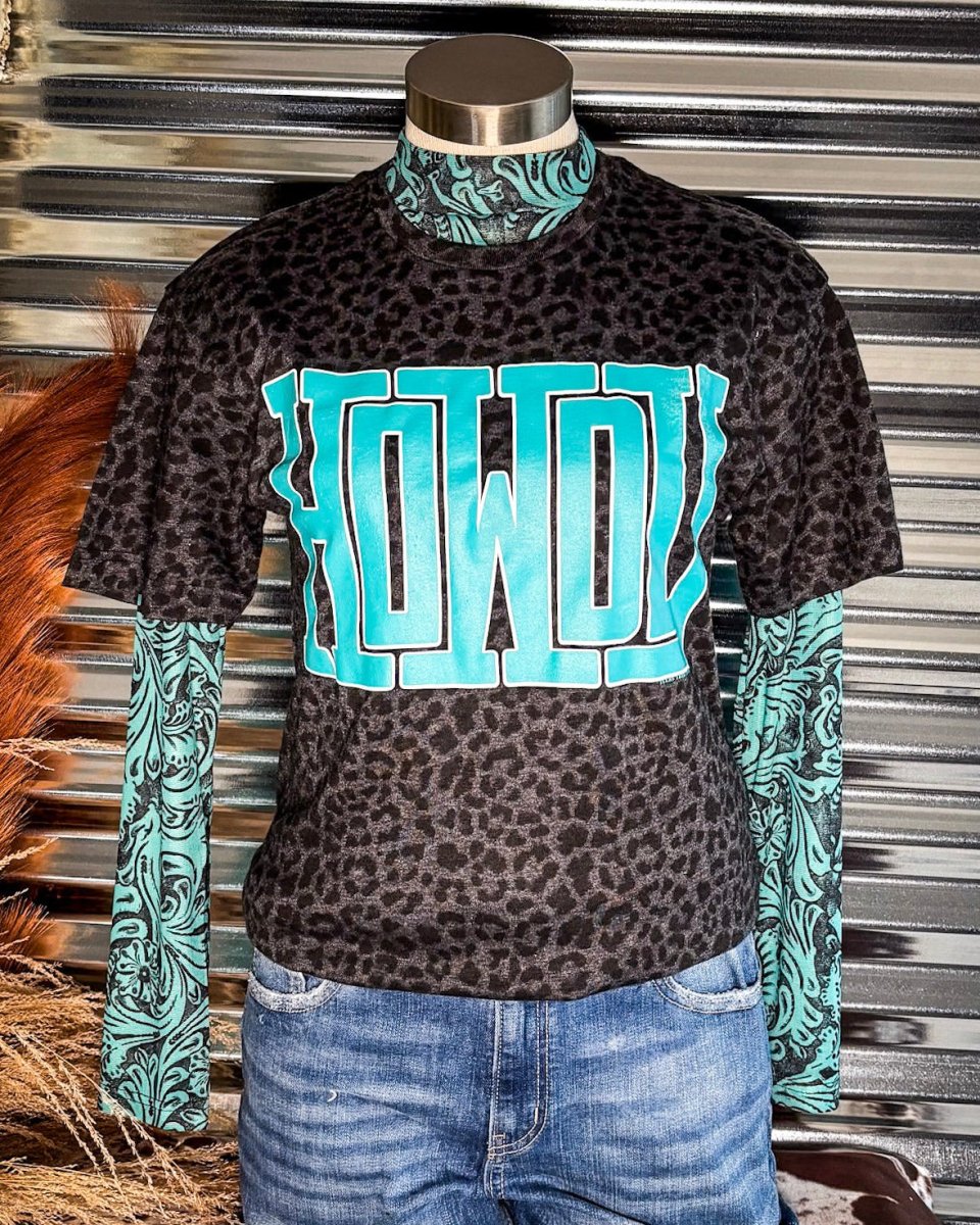 Howdy Block Graphic Tee in Black Leopard - Image 3