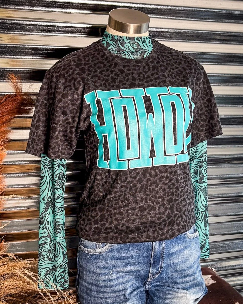 Howdy Block Graphic Tee in Black Leopard - Image 4
