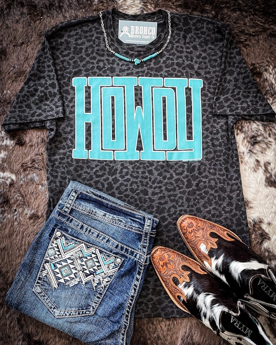 Howdy Block Graphic Tee in Black Leopard - Image 6