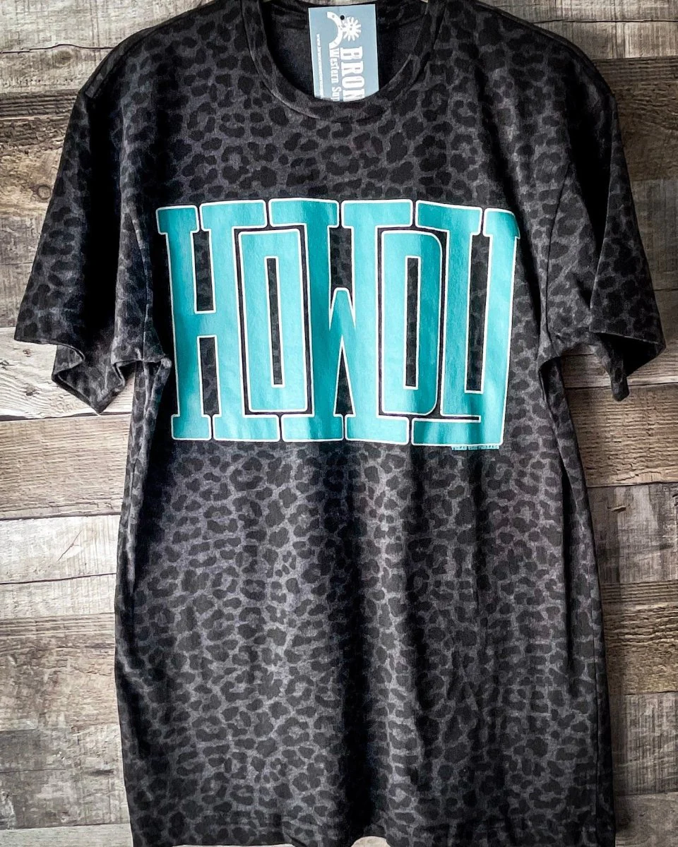 Howdy Block Graphic Tee in Black Leopard - Image 7