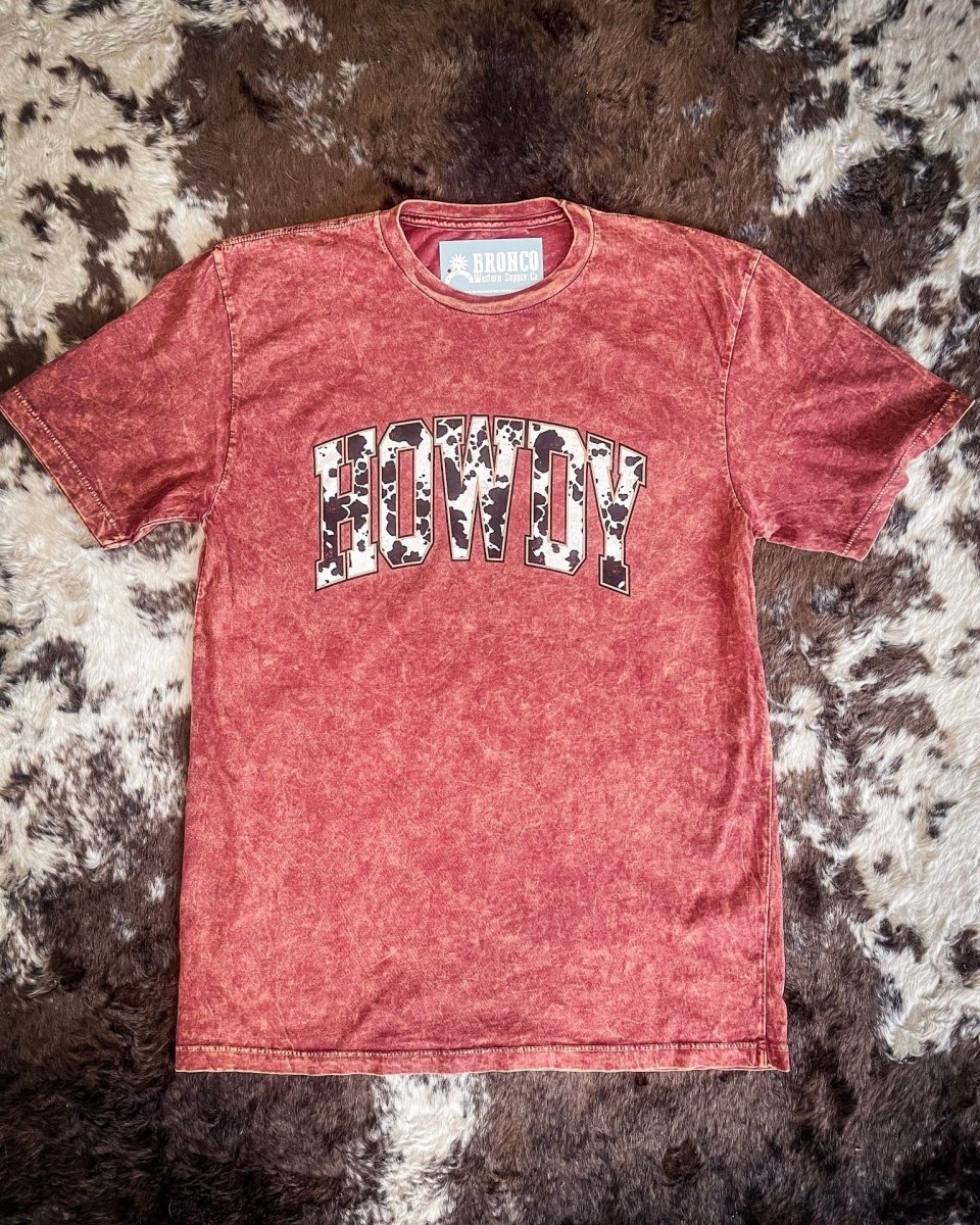 Howdy Cow Print Graphic Tee - Wine - Image 4