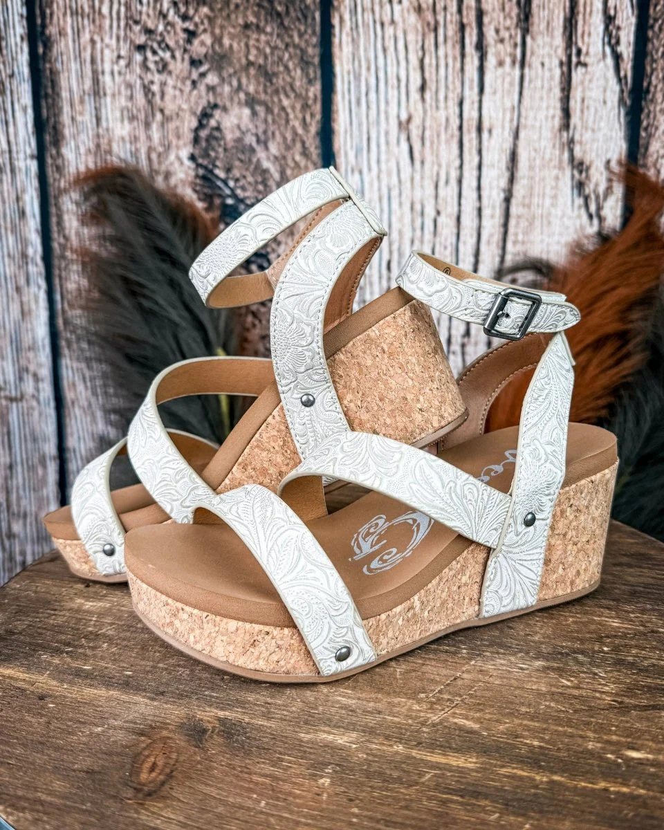 Kiara Tooled Wedge Sandal in Light Grey by Very G - Image 7